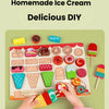 A wooden BBQ playset for kids featuring various food items and a matching game setup.