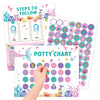 A set of potty training steps and a potty chart with colorful stickers for toddlers