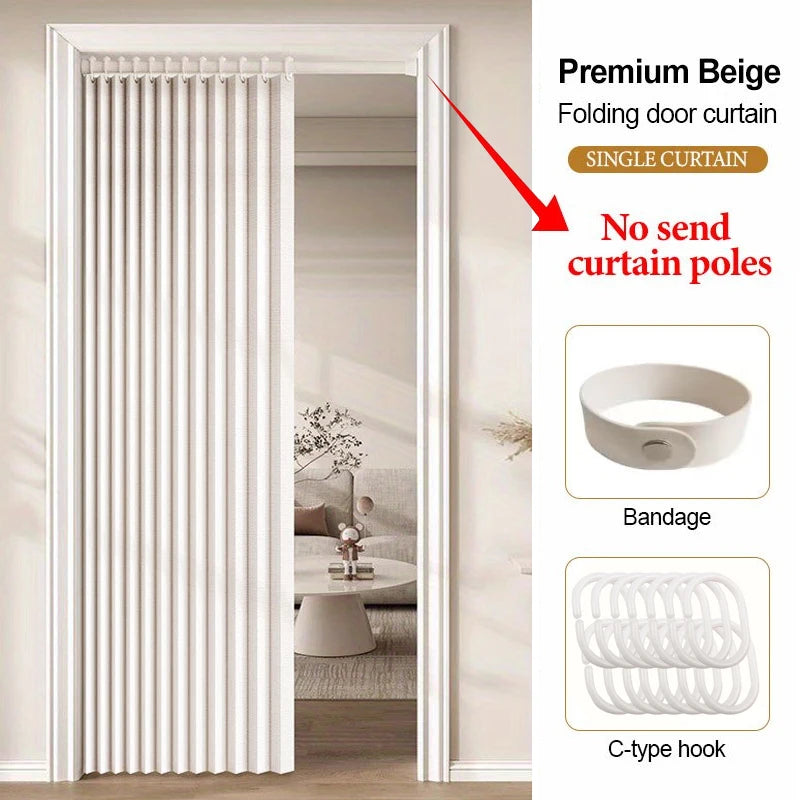 Premium beige foldbar dørgardin med bandasje og C-type krok for privatliv