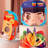 A set of two fabric mask dress-up playsets featuring animal and fruit designs for children