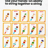 A set of wooden BBQ playset cards featuring various foods for a matching game.