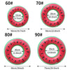 A set of fruit-themed inflatable pool float rings in various sizes, including 60, 70, 80, and 90.