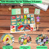 A wooden BBQ playset for toddlers featuring realistic food items and a matching game board.