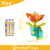 A green suction cup sunflower bath toy with a watering function and a yellow flower head.