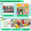 A wooden BBQ playset for kids featuring food matching cards and a grill to produce charcoal fire and kebabs.