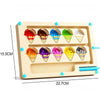 A wooden magnetic color sorting maze board with ten compartments for toddlers to practice color recognition and counting.