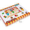 A wooden ice cream shop playset for kids featuring various food items and a matching game board.