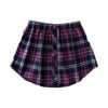 A plaid shirt extender with an elastic waistband shown flat.