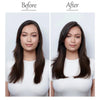 Before and after comparison of invisible seamless clip-in hair pads for volume and coverage
