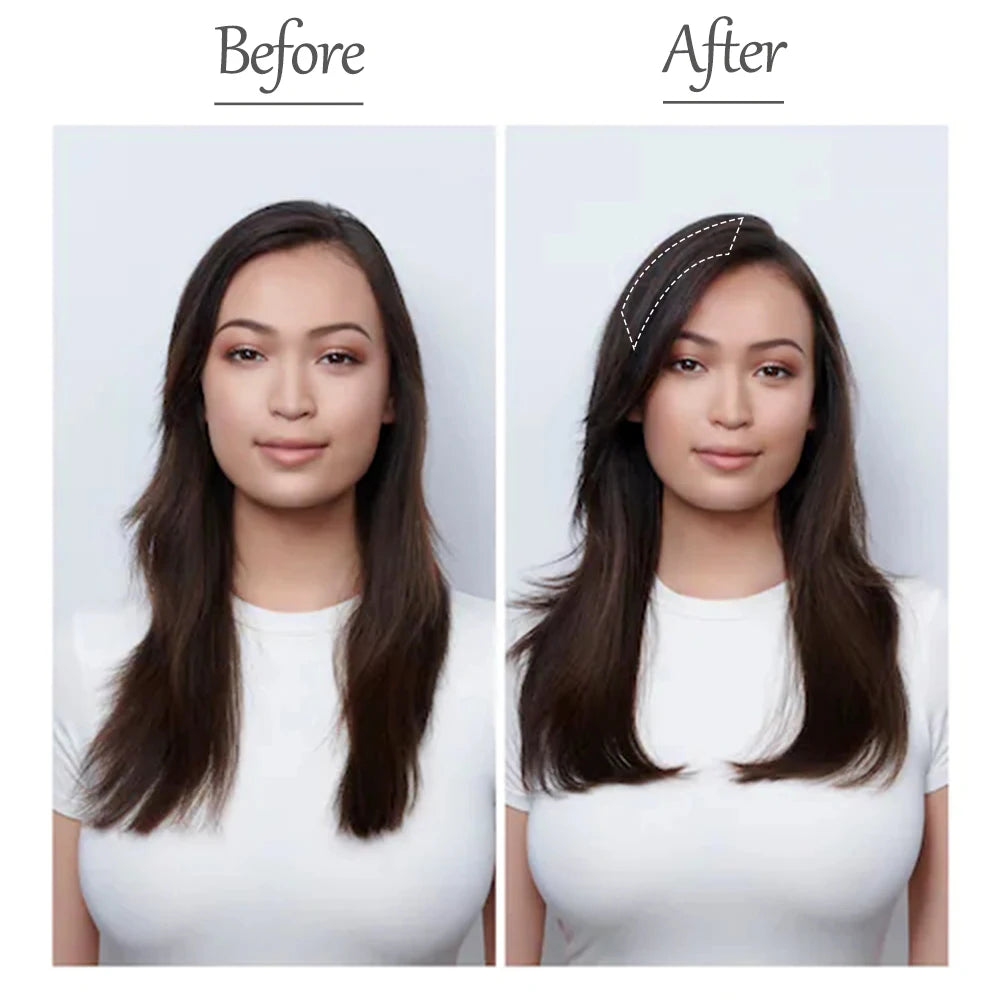 Before and after comparison of invisible seamless clip-in hair pads for volume and coverage