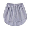 A striped blue and white shirt extender with an elastic waistband.