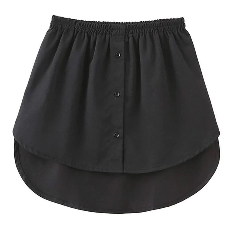 Black adjustable shirt extender with an elastic waistband