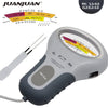 A digital pH and chlorine tester device with a color-coded scale for testing water quality.