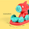 A red and teal clay play tool set featuring molds for hamburger, noodle, and ice cream shapes.