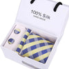 Corbata de seda jacquard azul marino con estampado de cachemira y cojín a juego en caja blanca
