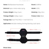 Black spring-assisted knee booster brace shown flat lay with dimensions and application details