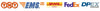 A row of logos for TNT, EMS, DHL Express, FedEx, and DPEX Worldwide shipping companies.