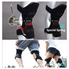 A black spring-assisted knee support brace shown in close-up and usage view.