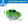 A bright green sport car model with five LED lights is shown on a white background.