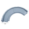 A gray magnetic race track set featuring ramps and bridges, shown from the side.