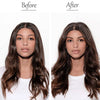 Before and after comparison of invisible seamless clip-in hair pads for volume and coverage