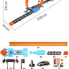 DIY stunt car racing track set featuring an orange and blue track, launchers, and a purple car model.