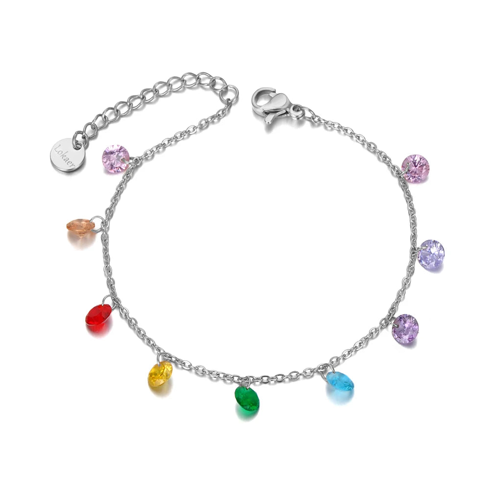 Collar gargantilla de cadena plateada con colgantes de cristal y CZ de colores.