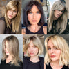Four models showcase various styles of invisible seamless clip-in hair pads for volume and coverage