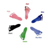 A circular arrangement of handprints and footprints in various colors including pink, blue, black, green, and sky blue.