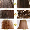Before and after comparison showing the smoothing effect of a keratin repair hair mask on damaged hair.