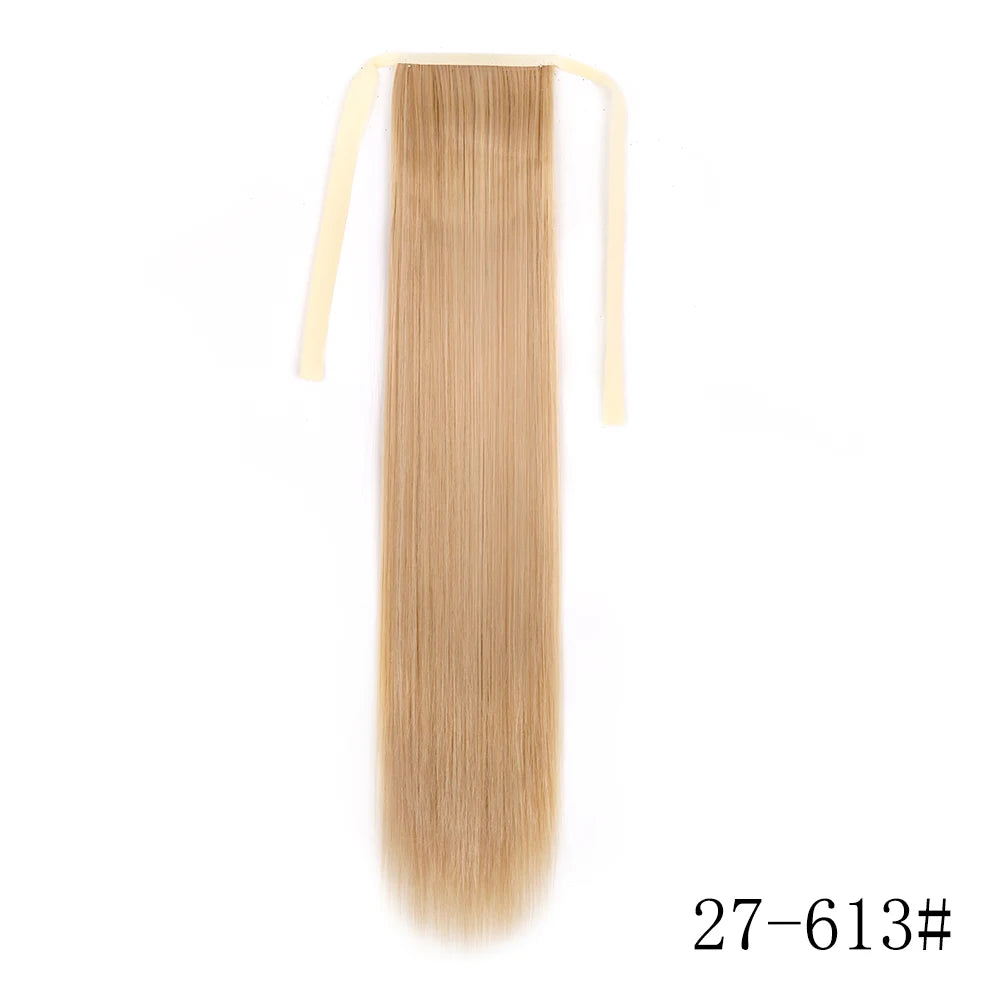 Long, straight blonde hair extension with a clip-in band shown vertically.