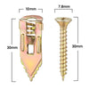 A set of zinc-plated steel self-drilling drywall anchors and screws shown with their dimensions.