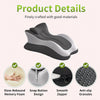 En grå og sort ergonomisk memory foam læsepude set fra siden, med fokus på funktionerne.