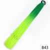 A bright lime green pre-braided ponytail extension with an elastic band.
