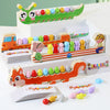 A colorful magnetic caterpillar puzzle toy featuring various shapes and colors for children's learning.