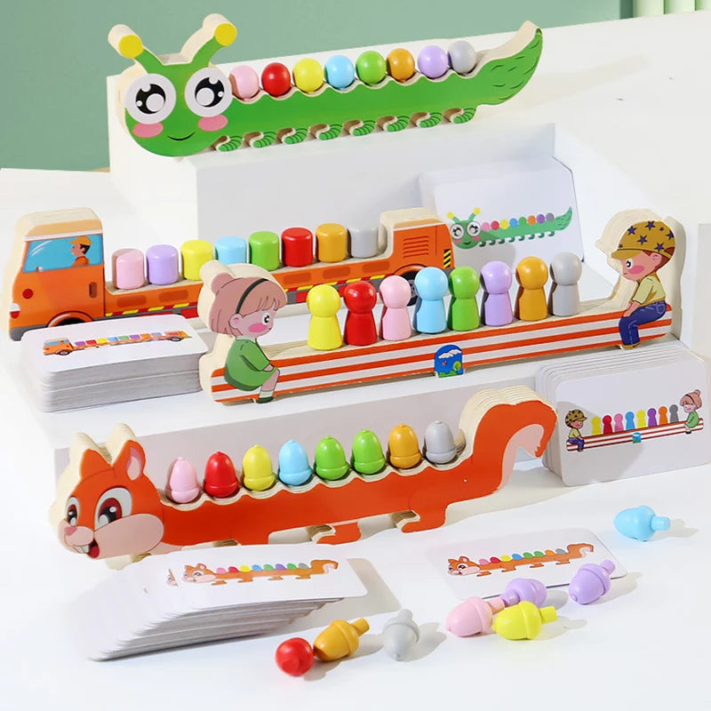 A colorful magnetic caterpillar puzzle toy featuring various shapes and colors for children's learning.