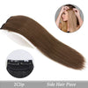 Side hair piece showing a long, straight brown hair extension and a clip-in pad.
