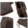 A dark brown Crazy Horse leather smart wallet showing various angles and features.