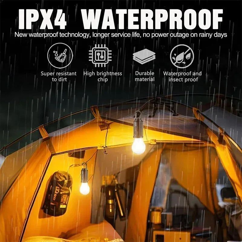 Gult telt i regn med IPX4 vandtæt produkt og vintage LED-solar campinglanterne.