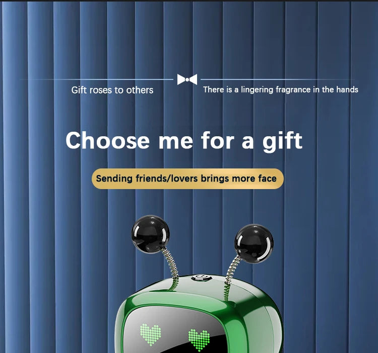A green rechargeable smart car aroma diffuser with a heart design on the top.