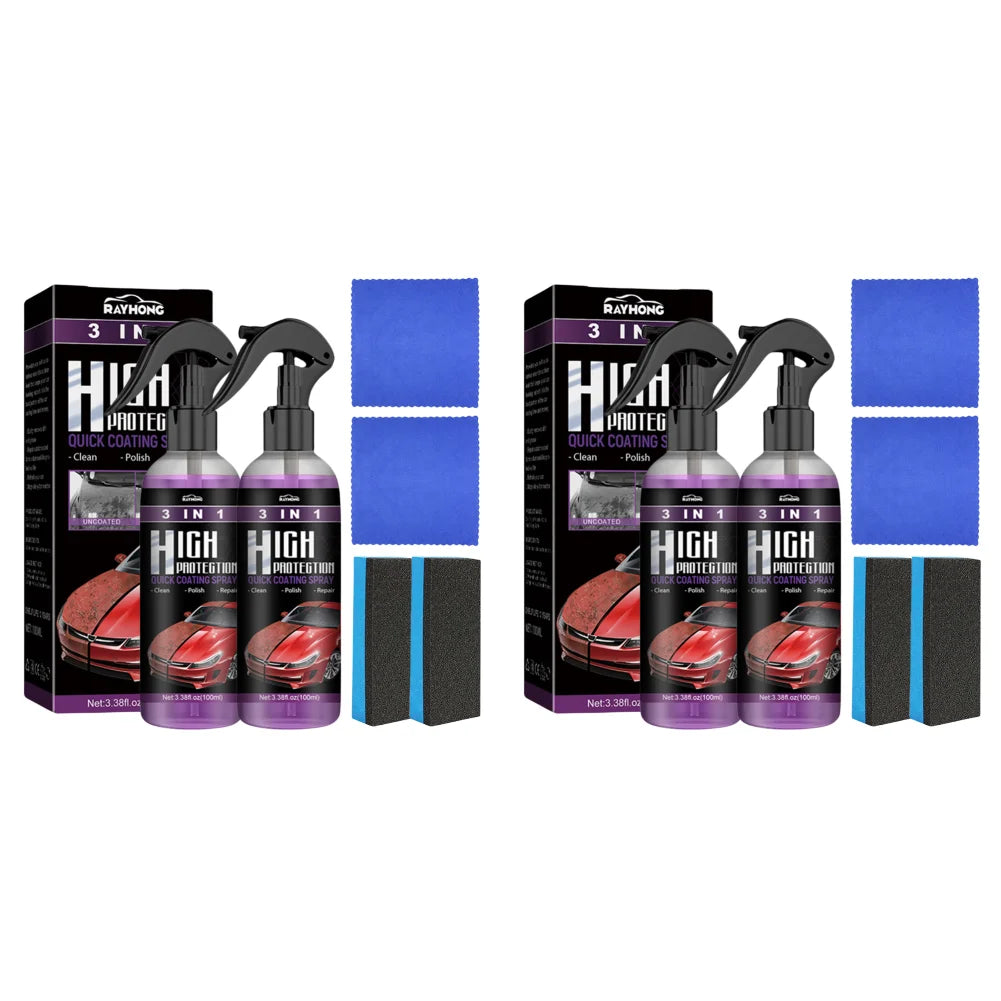 Three bottles of Rayhong High Potency 3-in-1 Nano Ceramic Coating Spray for cars