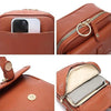 A brown vintage vegan leather messenger bag featuring a silver zipper and adjustable strap, shown in multiple angles.