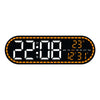 A black digital wall clock displaying the time 22:08, temperature, and date.