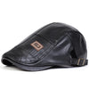 Black men's retro faux leather newsboy cap with a decorative square patch