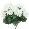 Lifelike red artificial geranium bouquet with green leaves for outdoor planters and home decor