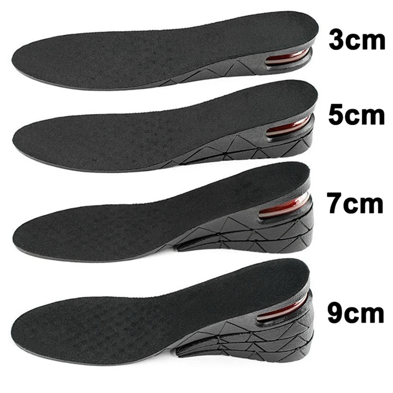 Juego de plantillas ajustables para aumento de altura con soporte de cojín de aire, en grosores de 3 cm a 9 cm.