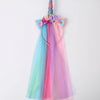 A colorful unicorn mesh headband featuring pink, blue, and purple tulle with floral accents.