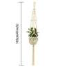 Håndlaget macrame plantekurv med hvit macramésnor og liten grønn plante