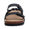 Black slide sandals with cork footbeds and arch support