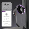 A grey Mini Hairball Trimmer device is shown next to its accessories, including a stainless steel blade and a cleaning brush.